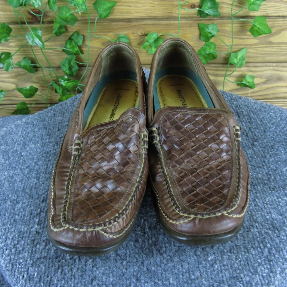 Johnston & Murphy Men Weave Loafer Brown Leather Size 11 Medium Gently Used 2025